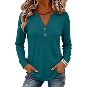 image:imageANRABESS Womens Long Sleeve Shirts Air Layer Henley V Neck TopsLake Blue