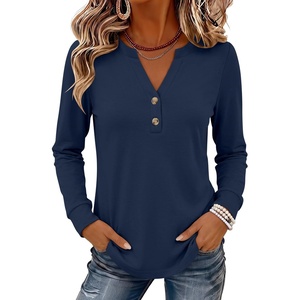 image:imageANRABESS Womens Long Sleeve Shirts Air Layer Henley V Neck TopsNavy Blue