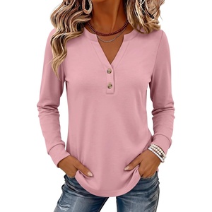 image:imageANRABESS Womens Long Sleeve Shirts Air Layer Henley V Neck TopsPink