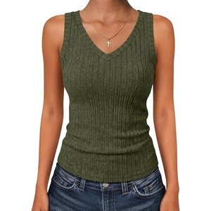 image:imageANRABESS Womens Ribbed Fitted VNeck Tank TopsArmy Green