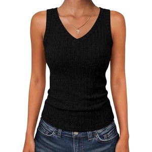 image:imageANRABESS Womens Ribbed Fitted VNeck Tank TopsBlack