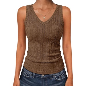 image:imageANRABESS Womens Ribbed Fitted VNeck Tank TopsBrown