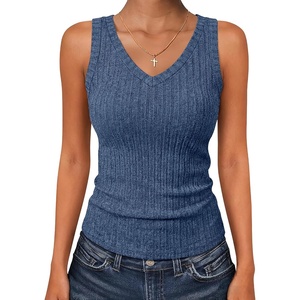 image:imageANRABESS Womens Ribbed Fitted VNeck Tank TopsDark Blue