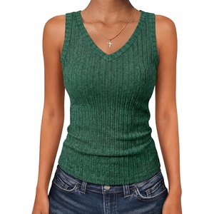 image:imageANRABESS Womens Ribbed Fitted VNeck Tank TopsGreen
