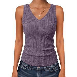 image:imageANRABESS Womens Ribbed Fitted VNeck Tank TopsPurple