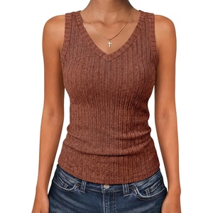 image:imageANRABESS Womens Ribbed Fitted VNeck Tank TopsRust Orange