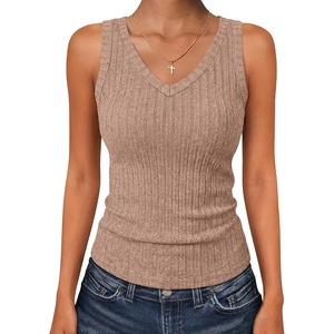 image:imageANRABESS Womens Ribbed Fitted VNeck Tank TopsTan