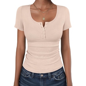 image:imageANRABESS Womens Short Sleeve Henley Shirts 2026 Summer Slim Fit Work TopsBeige