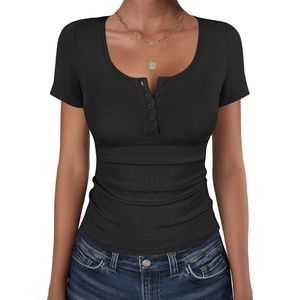 image:imageANRABESS Womens Short Sleeve Henley Shirts 2026 Summer Slim Fit Work TopsBlack