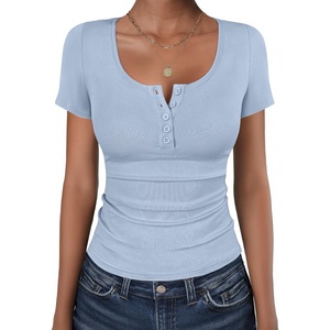 image:imageANRABESS Womens Short Sleeve Henley Shirts 2026 Summer Slim Fit Work TopsBlue