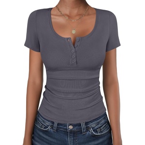 image:imageANRABESS Womens Short Sleeve Henley Shirts 2026 Summer Slim Fit Work TopsCharcoal