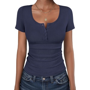 image:imageANRABESS Womens Short Sleeve Henley Shirts 2026 Summer Slim Fit Work TopsNavy Blue