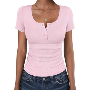 image:imageANRABESS Womens Short Sleeve Henley Shirts 2026 Summer Slim Fit Work TopsPink