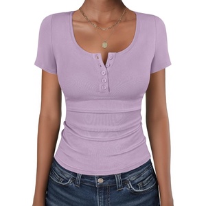 image:imageANRABESS Womens Short Sleeve Henley Shirts 2026 Summer Slim Fit Work TopsPurple