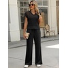 image:imageANRABESS Women 2 Piece Outfits Summer Lounge Sets Crochet Knit Sweater Vest Wide Leg Pants Casual Beach Vacation ClothesBlack