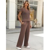 image:imageANRABESS Women 2 Piece Outfits Summer Lounge Sets Crochet Knit Sweater Vest Wide Leg Pants Casual Beach Vacation ClothesBrown
