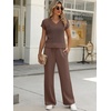 image:imageANRABESS Women 2 Piece Outfits Summer Lounge Sets Crochet Knit Sweater Vest Wide Leg Pants Casual Beach Vacation ClothesBrown