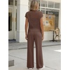 image:imageANRABESS Women 2 Piece Outfits Summer Lounge Sets Crochet Knit Sweater Vest Wide Leg Pants Casual Beach Vacation ClothesBrown