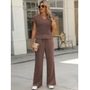 image:imageANRABESS Women 2 Piece Outfits Summer Lounge Sets Crochet Knit Sweater Vest Wide Leg Pants Casual Beach Vacation ClothesBrown