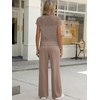 image:imageANRABESS Women 2 Piece Outfits Summer Lounge Sets Crochet Knit Sweater Vest Wide Leg Pants Casual Beach Vacation ClothesLight Brown