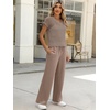 image:imageANRABESS Women 2 Piece Outfits Summer Lounge Sets Crochet Knit Sweater Vest Wide Leg Pants Casual Beach Vacation ClothesLight Brown