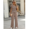 image:imageANRABESS Women 2 Piece Outfits Summer Lounge Sets Crochet Knit Sweater Vest Wide Leg Pants Casual Beach Vacation ClothesLight Brown