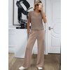image:imageANRABESS Women 2 Piece Outfits Summer Lounge Sets Crochet Knit Sweater Vest Wide Leg Pants Casual Beach Vacation ClothesLight Brown