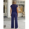 image:imageANRABESS Women 2 Piece Outfits Summer Lounge Sets Crochet Knit Sweater Vest Wide Leg Pants Casual Beach Vacation ClothesNavy Blue