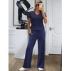 image:imageANRABESS Women 2 Piece Outfits Summer Lounge Sets Crochet Knit Sweater Vest Wide Leg Pants Casual Beach Vacation ClothesNavy Blue