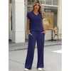 image:imageANRABESS Women 2 Piece Outfits Summer Lounge Sets Crochet Knit Sweater Vest Wide Leg Pants Casual Beach Vacation ClothesNavy Blue