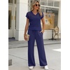 image:imageANRABESS Women 2 Piece Outfits Summer Lounge Sets Crochet Knit Sweater Vest Wide Leg Pants Casual Beach Vacation ClothesNavy Blue