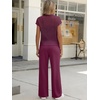 image:imageANRABESS Women 2 Piece Outfits Summer Lounge Sets Crochet Knit Sweater Vest Wide Leg Pants Casual Beach Vacation ClothesPurple Red