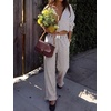 image:imageANRABESS Womens Gingham Striped Ruffle Hem PantsBrown White Stripe