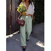 image:imageANRABESS Womens Gingham Striped Ruffle Hem PantsDeep Green White Plaid