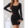 image:imageANRABESS Womens Ribbed Henley Long Sleeve Bodycon Mini DressBlack