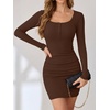 image:imageANRABESS Womens Ribbed Henley Long Sleeve Bodycon Mini DressBrown