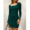 image:imageANRABESS Womens Ribbed Henley Long Sleeve Bodycon Mini DressDeep Green