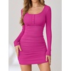 image:imageANRABESS Womens Ribbed Henley Long Sleeve Bodycon Mini DressHot Pink