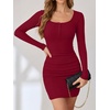 image:imageANRABESS Womens Ribbed Henley Long Sleeve Bodycon Mini DressRed