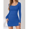 image:imageANRABESS Womens Ribbed Henley Long Sleeve Bodycon Mini DressRoyal Blue