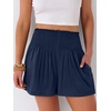image:imageANRABESS Women Smocked High Waist Shorts Wide Leg Elastic Drawstring Flowy Baggy Trendy Summer Casual Beach amp Lounge WearBlack Blue
