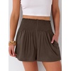 image:imageANRABESS Women Smocked High Waist Shorts Wide Leg Elastic Drawstring Flowy Baggy Trendy Summer Casual Beach amp Lounge WearCoffee