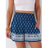 image:imageANRABESS Women Smocked High Waist Shorts Wide Leg Elastic Drawstring Flowy Baggy Trendy Summer Casual Beach amp Lounge WearFloral Blue White