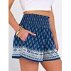 image:imageANRABESS Women Smocked High Waist Shorts Wide Leg Elastic Drawstring Flowy Baggy Trendy Summer Casual Beach amp Lounge WearFloral Blue White
