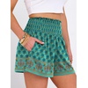 image:imageANRABESS Women Smocked High Waist Shorts Wide Leg Elastic Drawstring Flowy Baggy Trendy Summer Casual Beach amp Lounge WearFloral Teal Spades