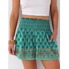 image:imageANRABESS Women Smocked High Waist Shorts Wide Leg Elastic Drawstring Flowy Baggy Trendy Summer Casual Beach amp Lounge WearFloral Teal Spades