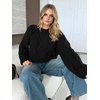 image:imageANRABESS Womens Cropped Sweaters Oversized Cable Knit Long Sleeve SweaterBlack