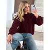 image:imageANRABESS Womens Cropped Sweaters Oversized Cable Knit Long Sleeve SweaterBurgundy