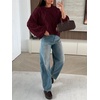 image:imageANRABESS Womens Cropped Sweaters Oversized Cable Knit Long Sleeve SweaterBurgundy