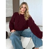 image:imageANRABESS Womens Cropped Sweaters Oversized Cable Knit Long Sleeve SweaterBurgundy